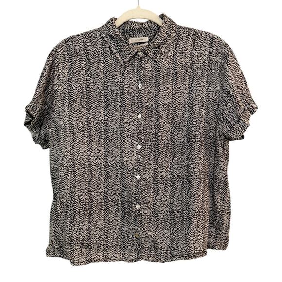 Christian Siriano Linen Animal Mini Print Button Up Short Sleeve Linen Top  M - Picture 1 of 7